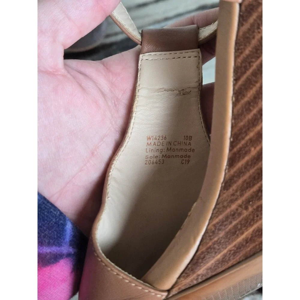 Cole Haan Tan Leather Wedge Sandals Peep Toe T-Strap W14236 Womens‎ 10B